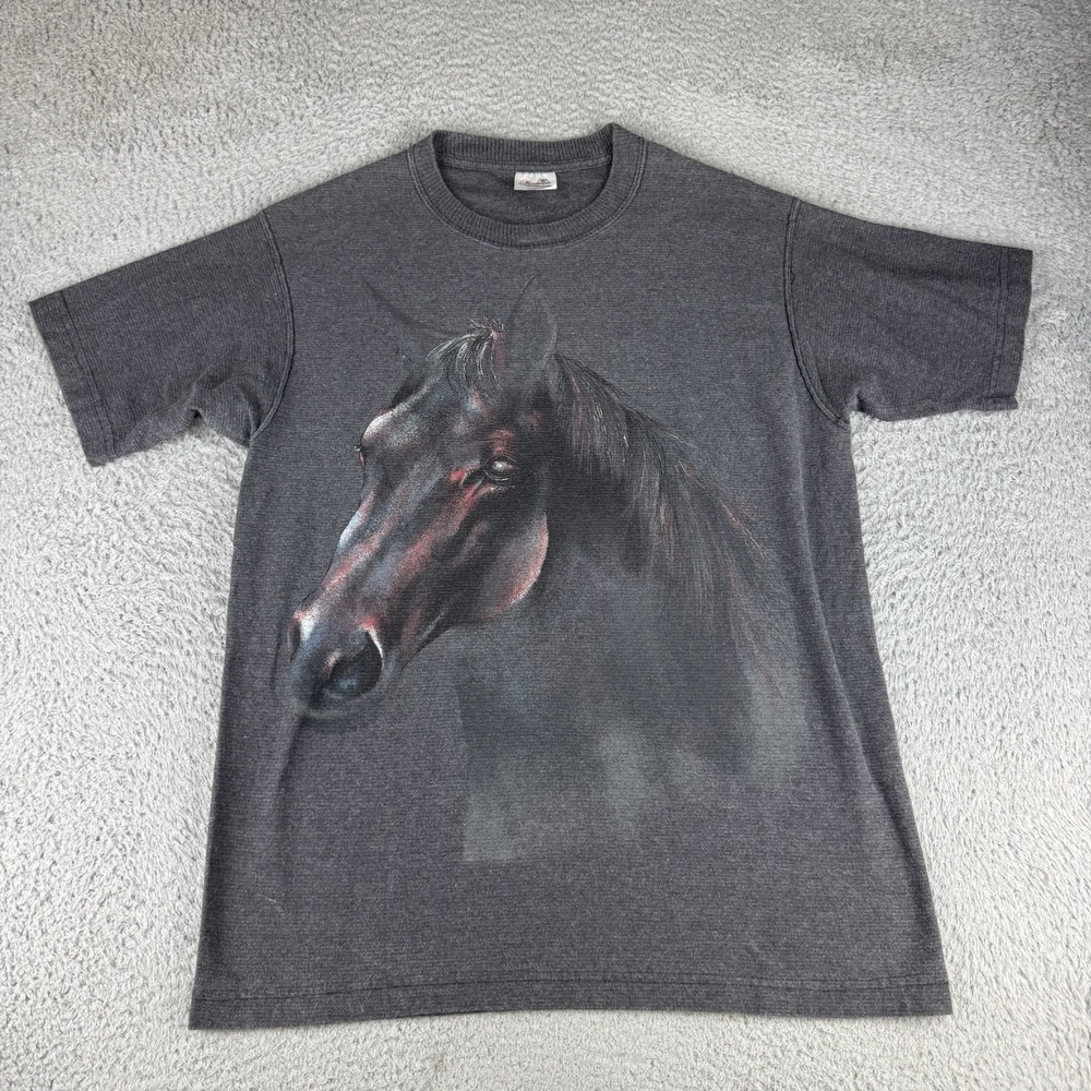 Hazelwoods Vintage Gray Charcoal Horse T-Shirt Size Large Vintage 90s Equestrian